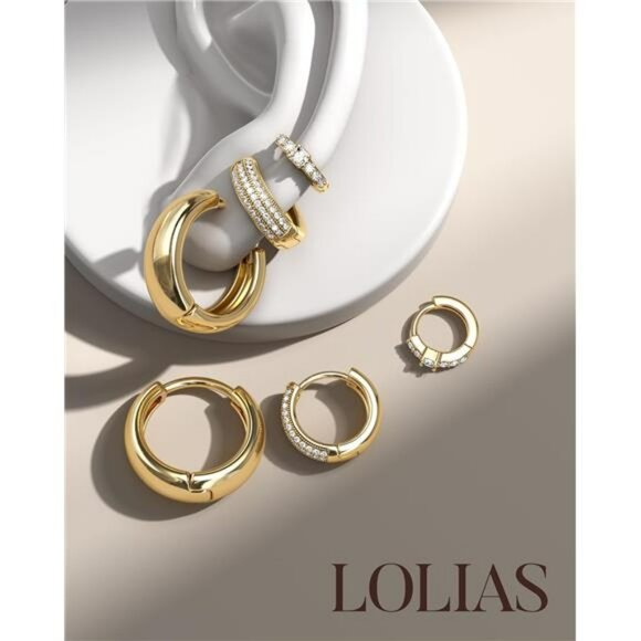 Small Chunky Gold Hoop Earrings Set Hypoallergenic Non Tarnish Huggie Hoops - Picture 6 of 7